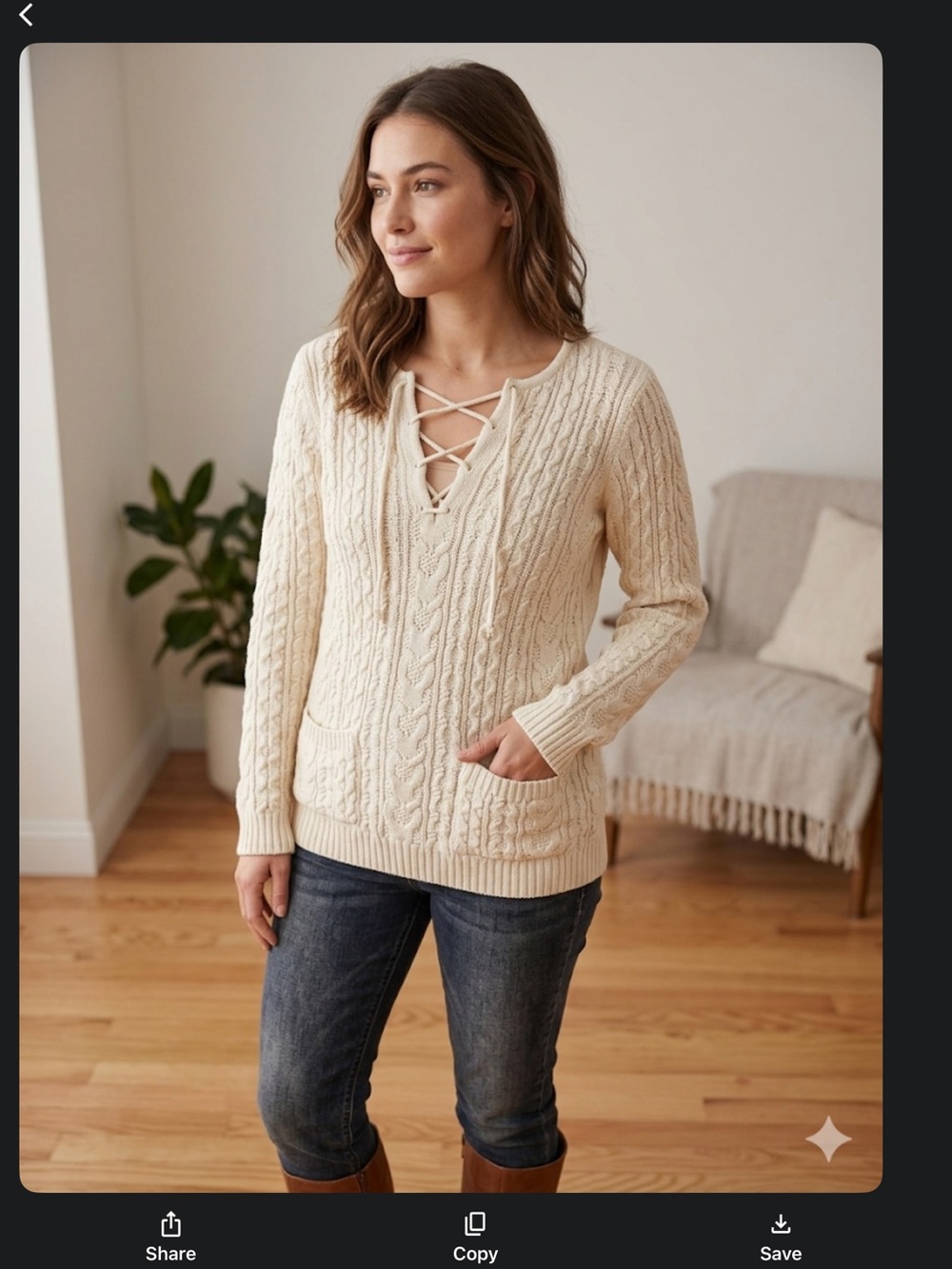 Eight eight eight Lace-Up Cable Knit Sweater Cream medium cotton cottagecore